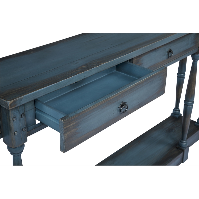 Ravine 4-Drawer Console Table in Faded Blue Finish on Solid Wood