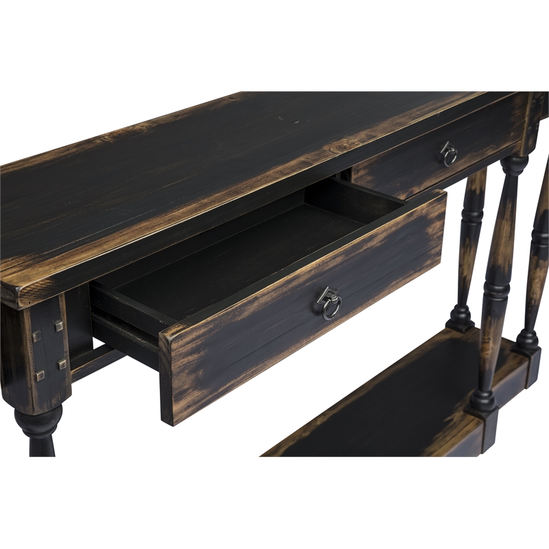 Ravine 4-Drawer Console Table in Deep Brown Finish on Solid Wood