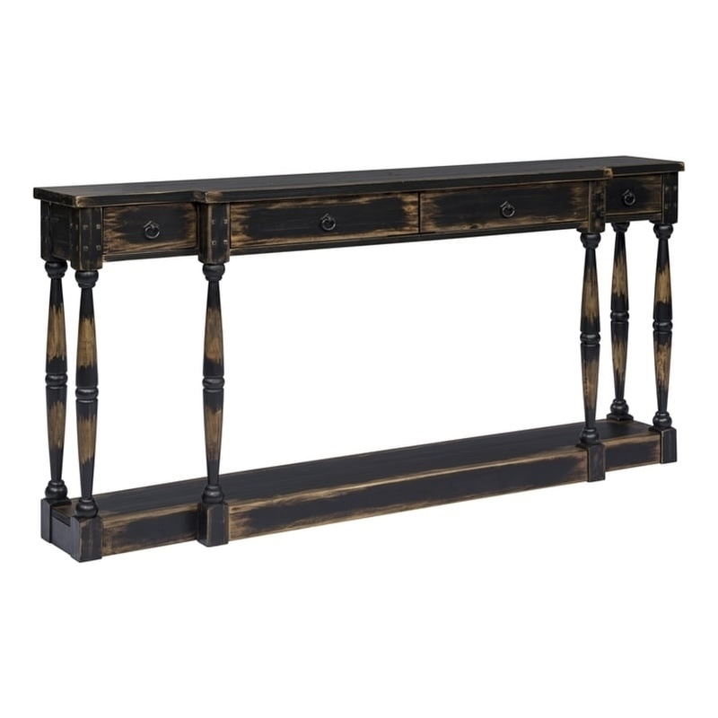 Ravine 4-Drawer Console Table in Deep Brown Finish on Solid Wood