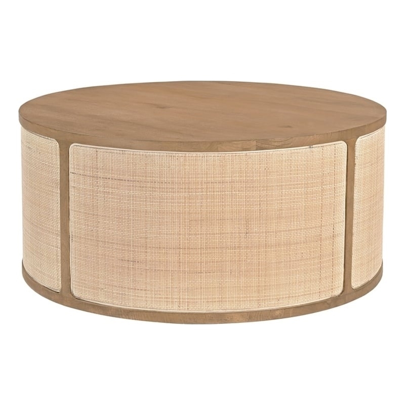 Otis Round Cocktail Table in Wheat Finish on Mango Solid Wood