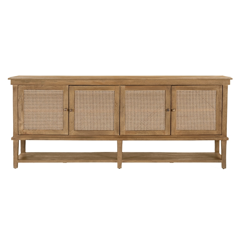 Otis 4-Door Cane Sideboard in Wheat Finish on Mango Solid Wood
