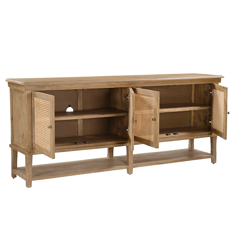 Otis 4-Door Cane Sideboard in Wheat Finish on Mango Solid Wood