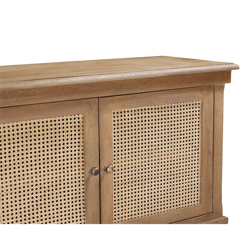Otis 4-Door Cane Sideboard in Wheat Finish on Mango Solid Wood