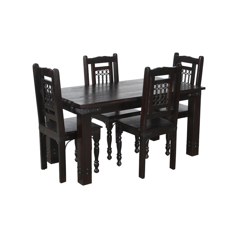 Milan 5' Dining Table with Iron Accents in Dark Walnut Finish on Solid Wood