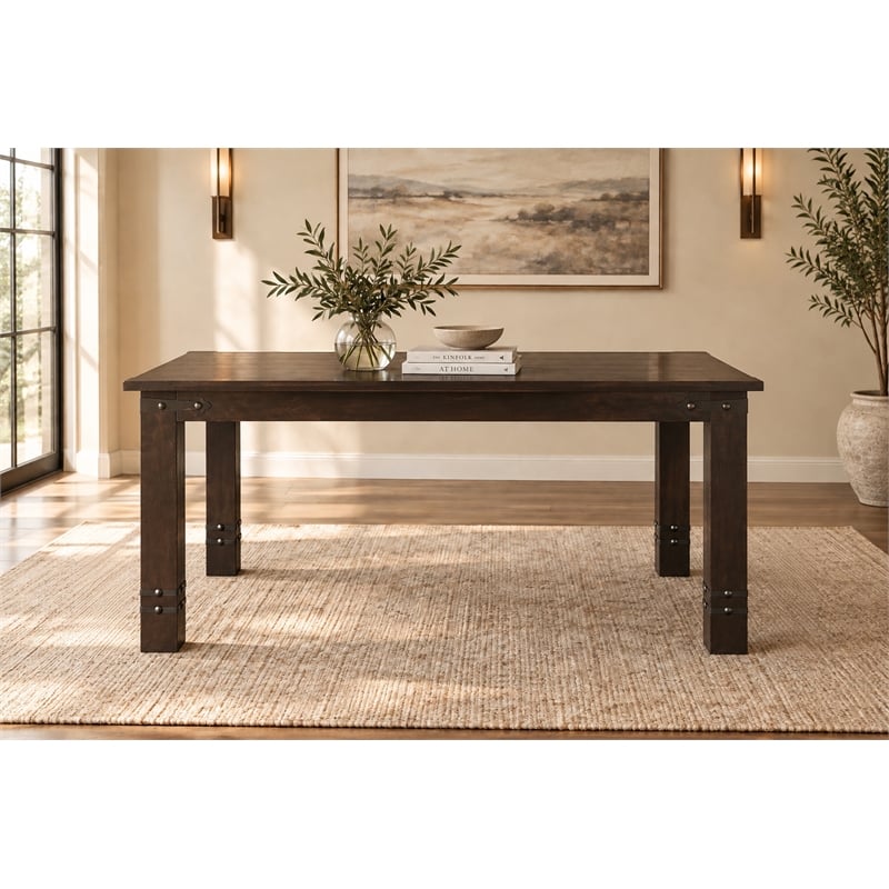 Milan 5' Dining Table with Iron Accents in Dark Walnut Finish on Solid Wood