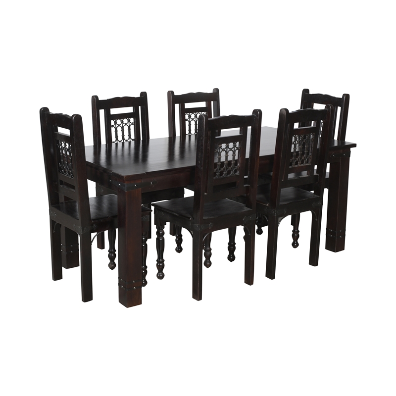 Milan 6' Dining Table with Iron Accents in Dark Walnut Finish on Solid Wood