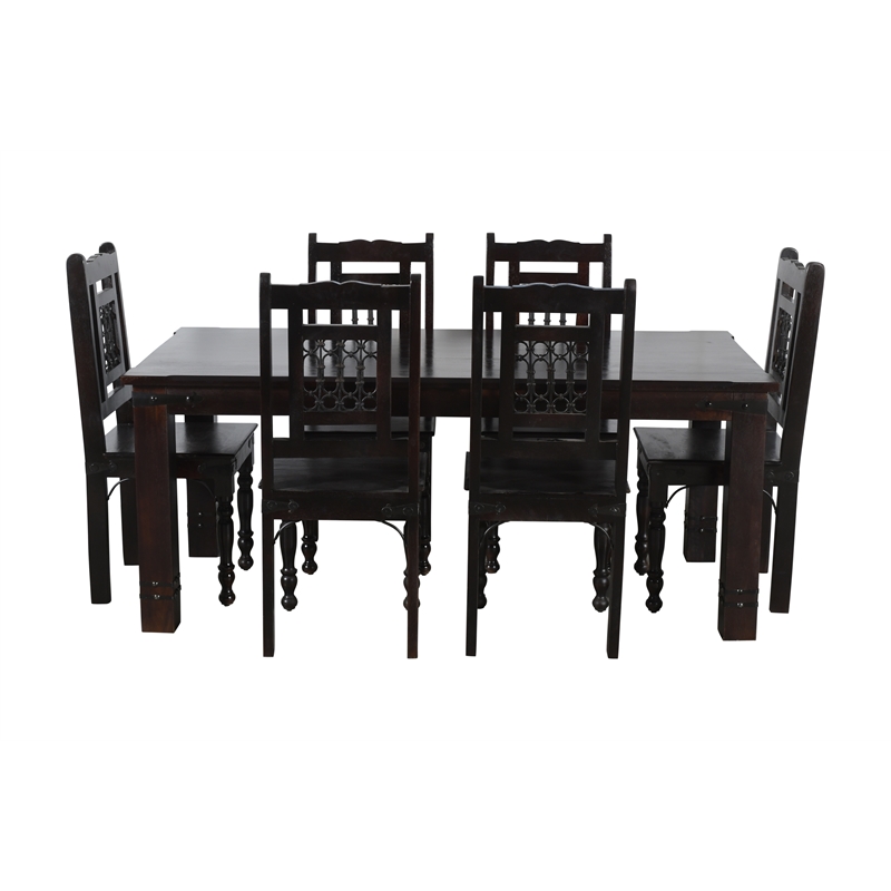 Milan 6' Dining Table with Iron Accents in Dark Walnut Finish on Solid Wood