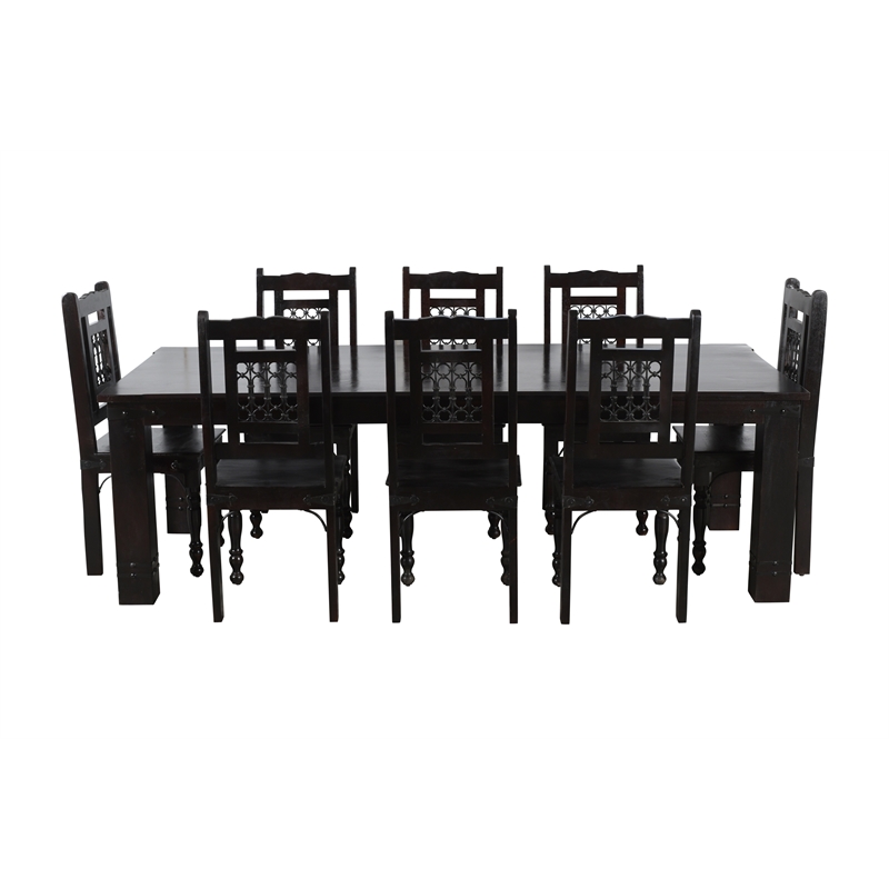 Milan 8' Dining Table with Iron Accents in Dark Walnut Finish on Solid Wood