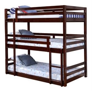 BEKids Traditional Solid Wood Twin Triple Bunk Bed in Java Brown