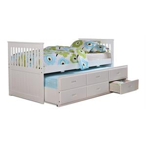 Solid Wood Twin Captain Bed with Twin Trundle and 3 Drawers in White