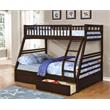 BEKids Traditional Solid Wood Twin/Full Bunk Bed with 2 Drawers in Java Brown