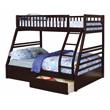BEKids Traditional Solid Wood Twin/Full Bunk Bed with 2 Drawers in Java Brown