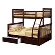 BEKids Traditional Wood Twin/Full Bunk Bed with 2 Drawers in Java Brown