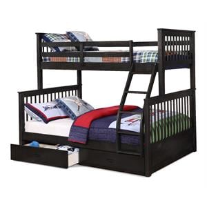BEKids Traditional Wood Twin/Full Bunk Bed with 2 Drawers in Charcoal