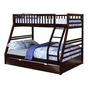 BEKids Solid Wood Twin/Full Bunk Bed with Matching Trundle in Java Brown