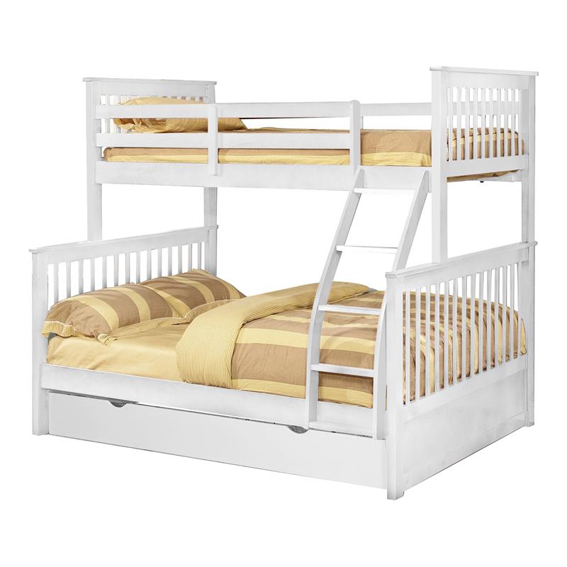 BEKids Wood Twin/Full Bunk Bed with Matching Trundle in White