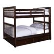 BEKids Solid Wood Full/Full Bunk Bed with Trundle/Storage in Java Brown
