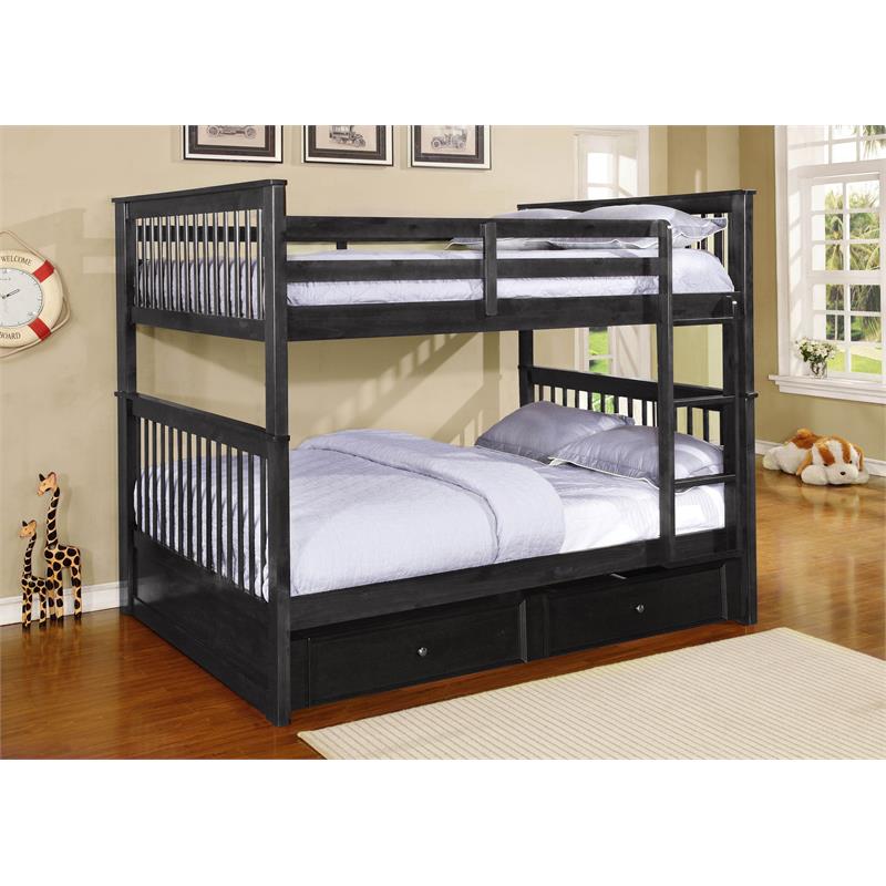 BEKids Solid Wood Full/Full Bunk Bed with Trundle/Storage in Charcoal