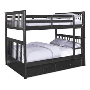 BEKids Solid Wood Full/Full Bunk Bed with Trundle/Storage in Charcoal
