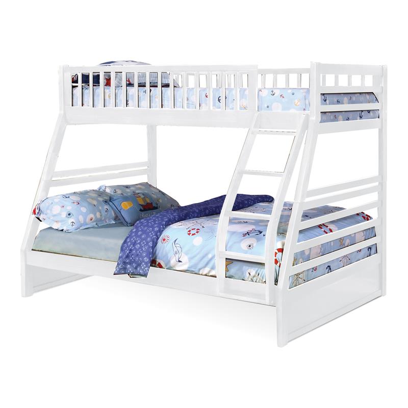 BEKids Traditional Solid Wood Twin/Full Bunk Bed with Slats in White