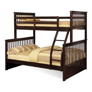 BEKids Traditional Wood Twin/Full Bunk Bed with Slats in Java Brown