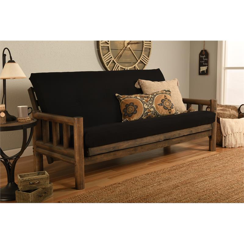 Full-size Twill Fabric Futon Mattress in Black-Frame Not Included