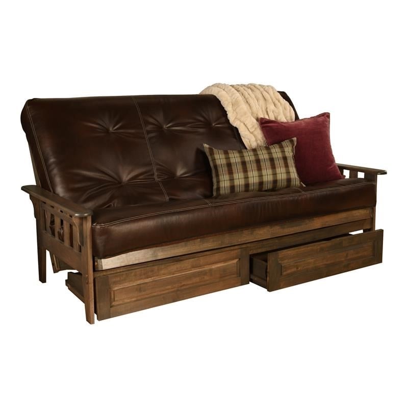 Kodiak Furniture Tucson Queen Storage Futon and Java Brown Faux Leather Mattress