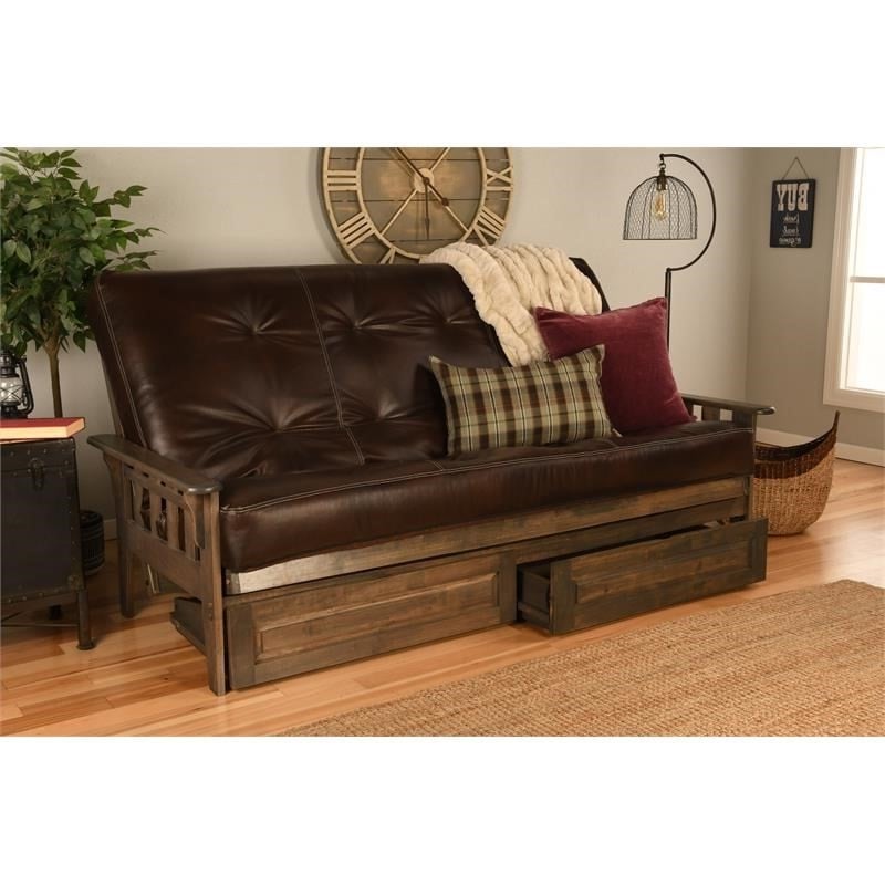 Kodiak Furniture Tucson Queen Storage Futon and Java Brown Faux Leather Mattress