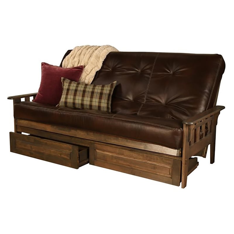 Kodiak Furniture Tucson Queen Storage Futon and Java Brown Faux Leather Mattress