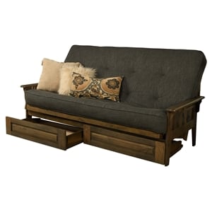 Kodiak Furniture Tucson Queen-size Wood Storage Futon-Linen Charcoal Mattress
