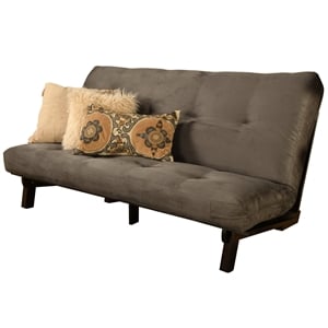 Kodiak Furniture Carson Wood Futon in Java Brown Finish with Suede Gray Mattress