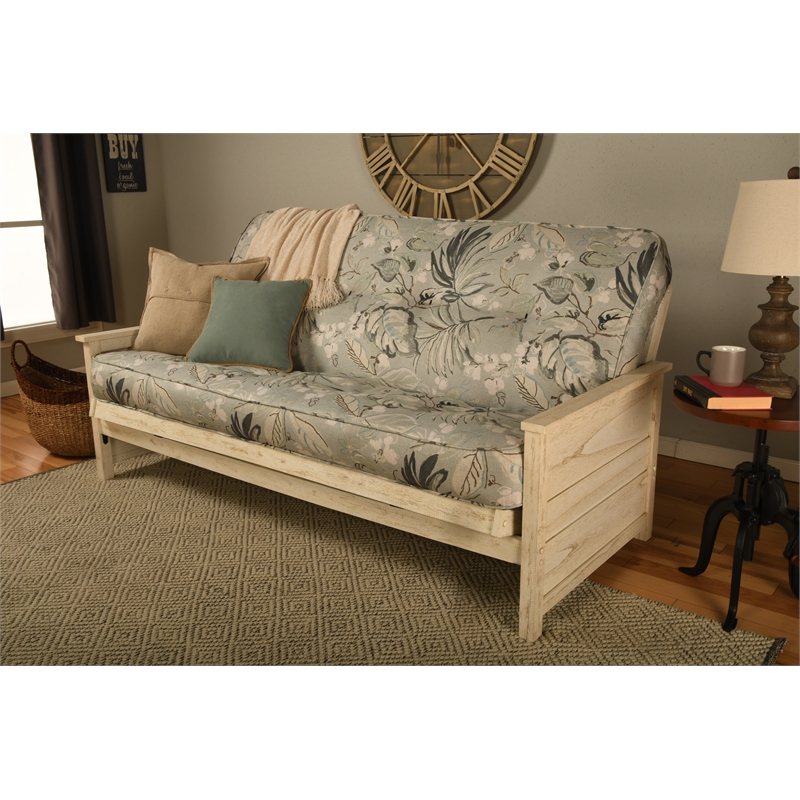 Coil Hinged Full-size Futon Mattress in Takara Rain Green-Frame Not Included