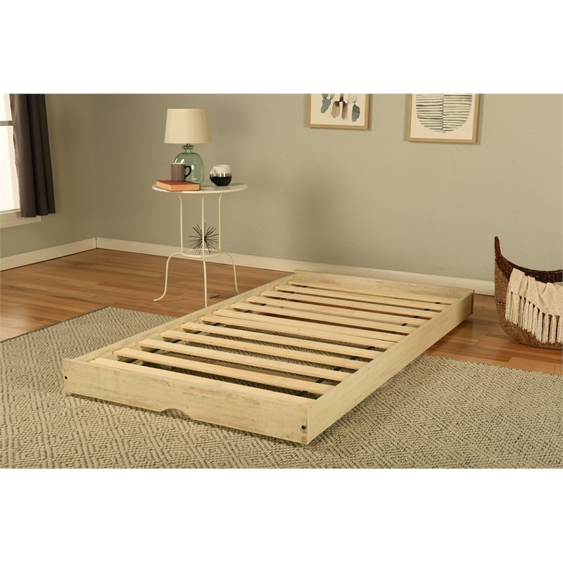 Marisa Pop Up Wood Trundle Bed Frame in White-Mattress Not Included