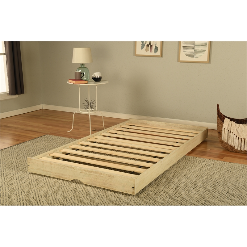 Kodiak Furniture Marisa Pop Up Wood Trundle Bed in Weathered White with Mattress