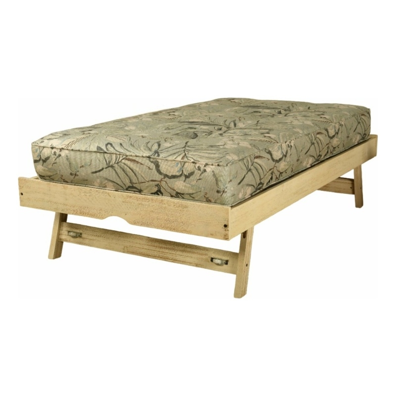 Kodiak Furniture Marisa Pop Up Wood Trundle Bed in Weathered White with Mattress