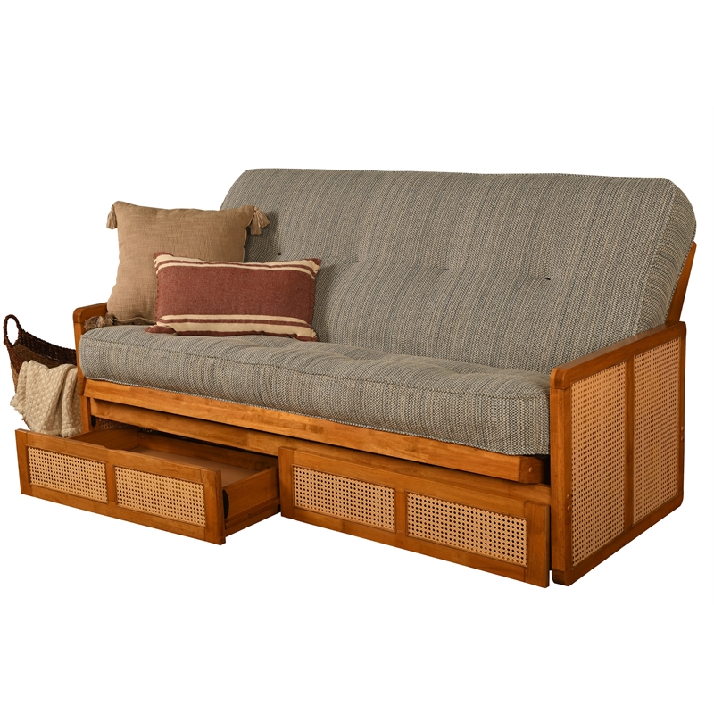 Kodiak Furniture Westport Full Wood Futon Set w/ Storage & Seaport Blue Mattress