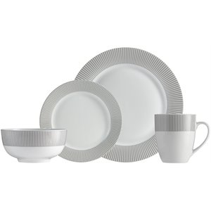 Safdie & Co. Porcelain Dinnerset 16 Piece Round Rim Grey Line