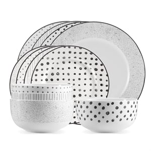 Safdie & Co. Porcelain Dinnerset 12 Piece Black White Sketch