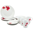 Safdie & Co. Porcelain Dinnerset 16 Piece Round Rim Ruby Poppi