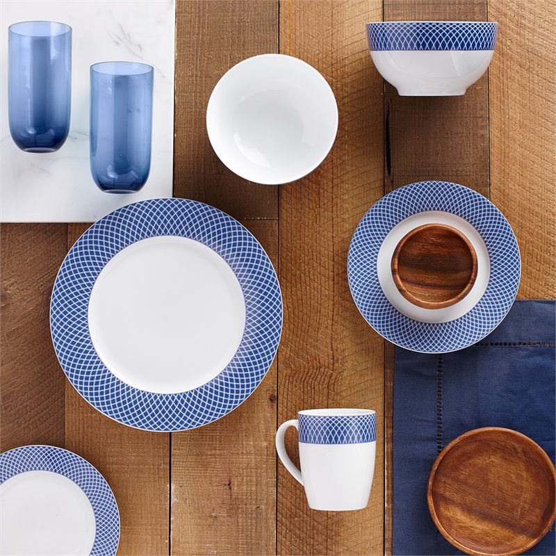 Safdie & Co. Porcelain Dinnerset 16 Piece Porcelain Blue Diamond