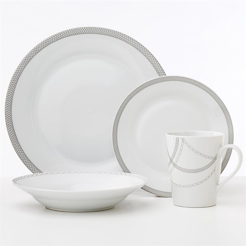 Safdie & Co. Porcelain Dinnerset 16 Piece Round Rim Infinity
