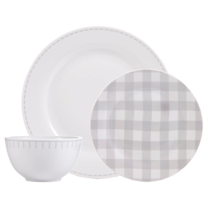 Safdie & Co. Porcelain Dinnerset 12 Piece Rim Rustic Cottage Grey/White