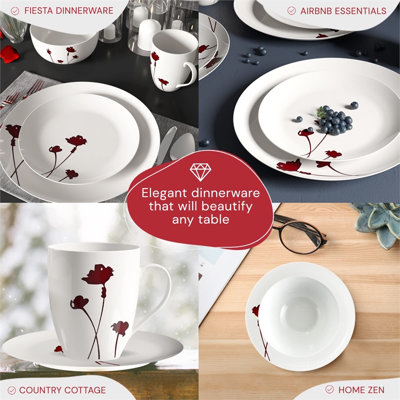 Safdie & Co. Porcelain Dinnerset 16 Piece Scarlet