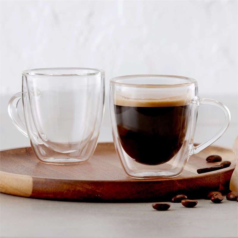 Safdie & Co. Espresso Glass Double Wall Handle 4 PC 75ML Barista