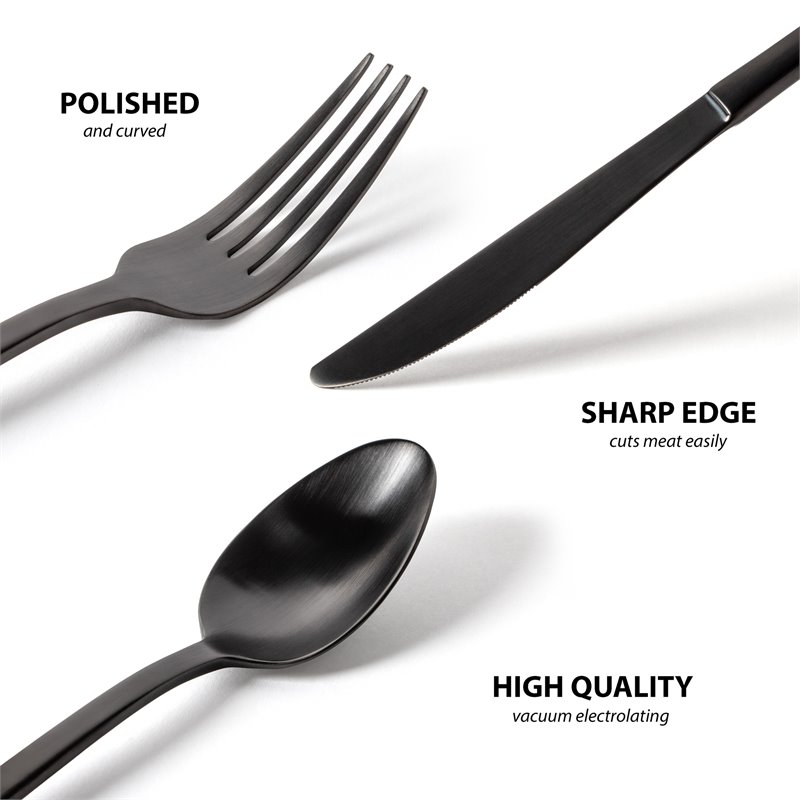 Safdie & Co. Flatware Stainless Steel Palos Black Mirror 20 Piece Set
