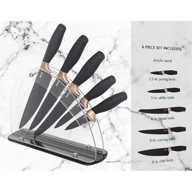Safdie & Co. Knife 6 Piece Set With Acrylic Stand Black Matt
