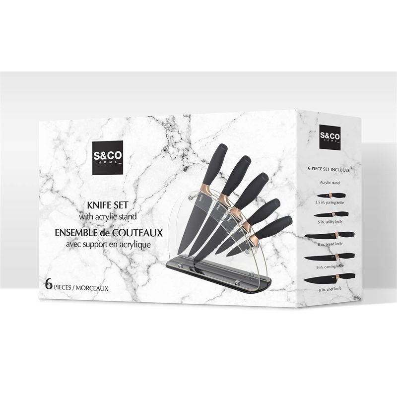 Safdie & Co. Knife 6 Piece Set With Acrylic Stand Black Matt