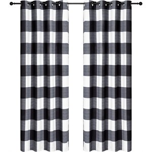 Safdie & Co. Curtain Room Darkening 84&quotL in Black/White Check (Set of 2)