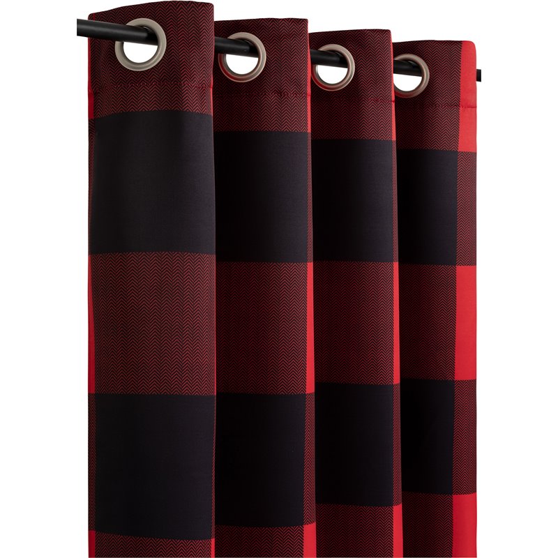 Safdie & Co. Curtain Room Darkening in Red/Black Check (Set of 2)