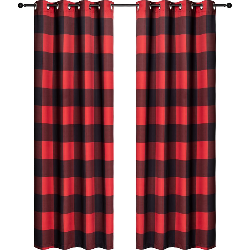 Safdie & Co. Curtain Room Darkening in Red/Black Check (Set of 2)